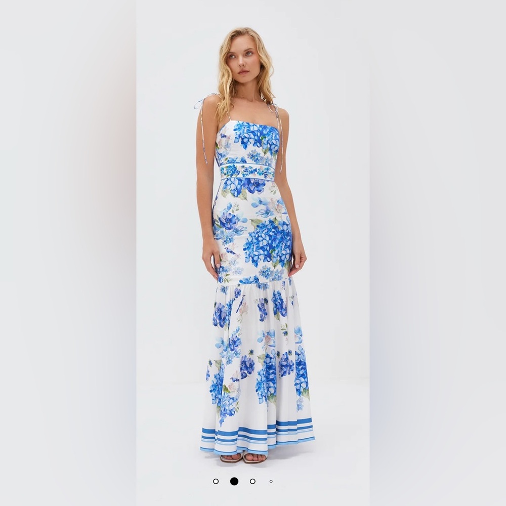 Brand New White and Blue Floral Tiered Maxi Dress